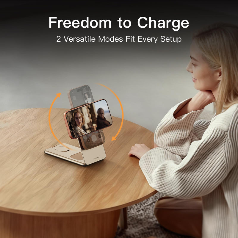 ANJANK Foldable Magnetic Charger, 25W 3 in 1 Wireless Charging Station, Qi2.2 Fast Charger, Aluminum Alloy Cooling Charger Stand for iPhone17/16/15 Pro Max, Apple Watch, AirPods(45W Adapter),Ultrathin