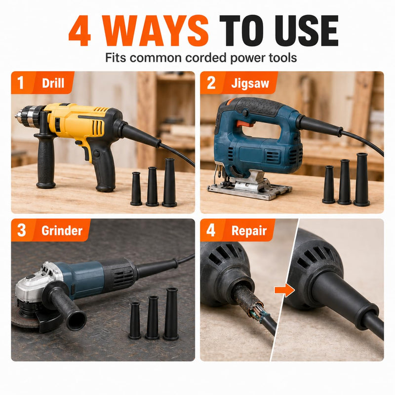 Electric Tool Cable Sleeve, Angle Grinder Electric Boot, Angle Grinder Sleeve Power Cord Strain Relief Cable Protector for Power Tools (3 Sizes)