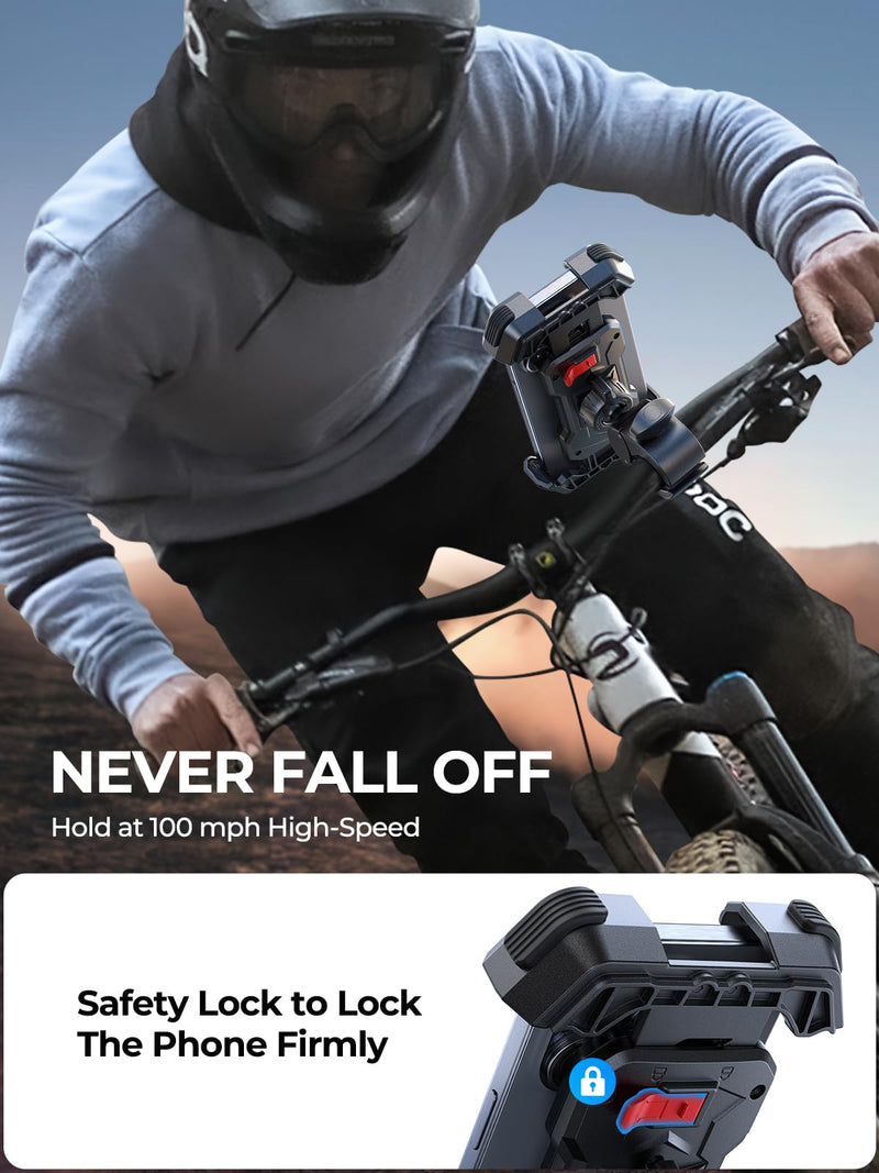 Motorcycle Phone Mount Holder, [Ultra-Stable][7 inch Phone Friendly] Bike Holder Handlebar Cell Clamp Harley Accessories for iPhone 16 15 14, 4-7" Smartphones Graphite