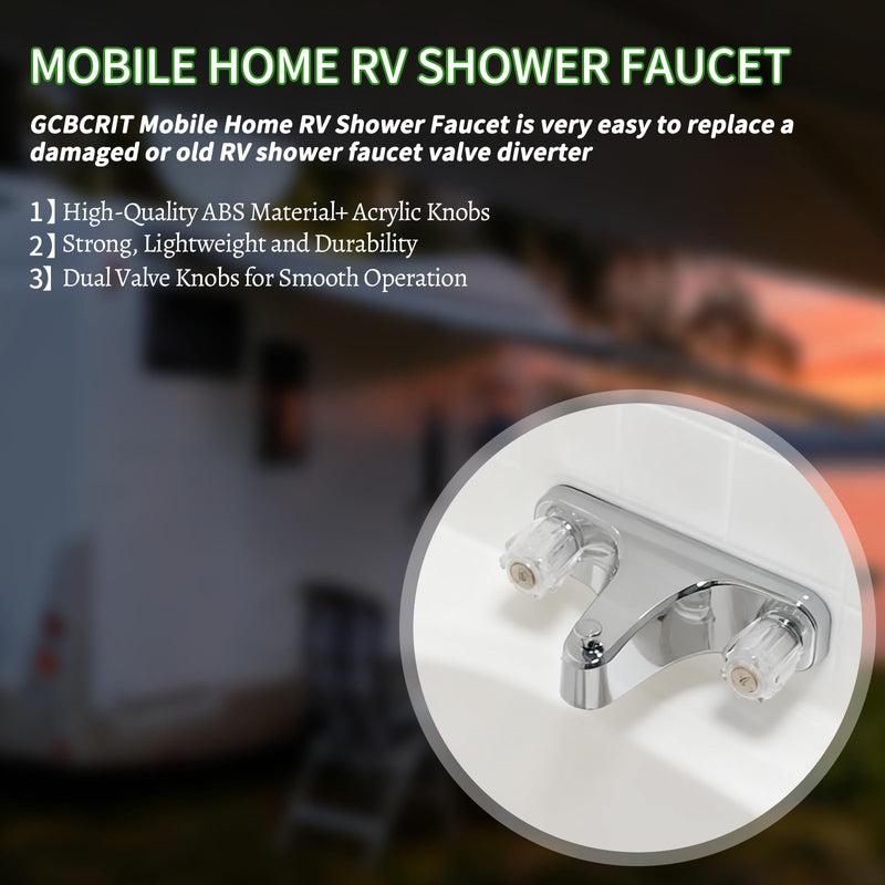 Mobile Home RV Tub Shower Center-Set Faucet, 8 inch, 2-Handle Wall Mount Shower Valve, RV and Motor Home Bath Tub & Shower Faucet with Clear Acrylic Knobs (Chrome) Chrome