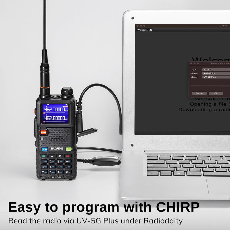 [Chirp Compatible] BAOFENG UV-5G Plus GMRS Handheld Radio, Long Rang Two Way Radio for Adult, 999 Channels, NOAA Receiver, with Two 2500mAh Batteries, 15.5" Antennas, Programming Cable, 1 Pack