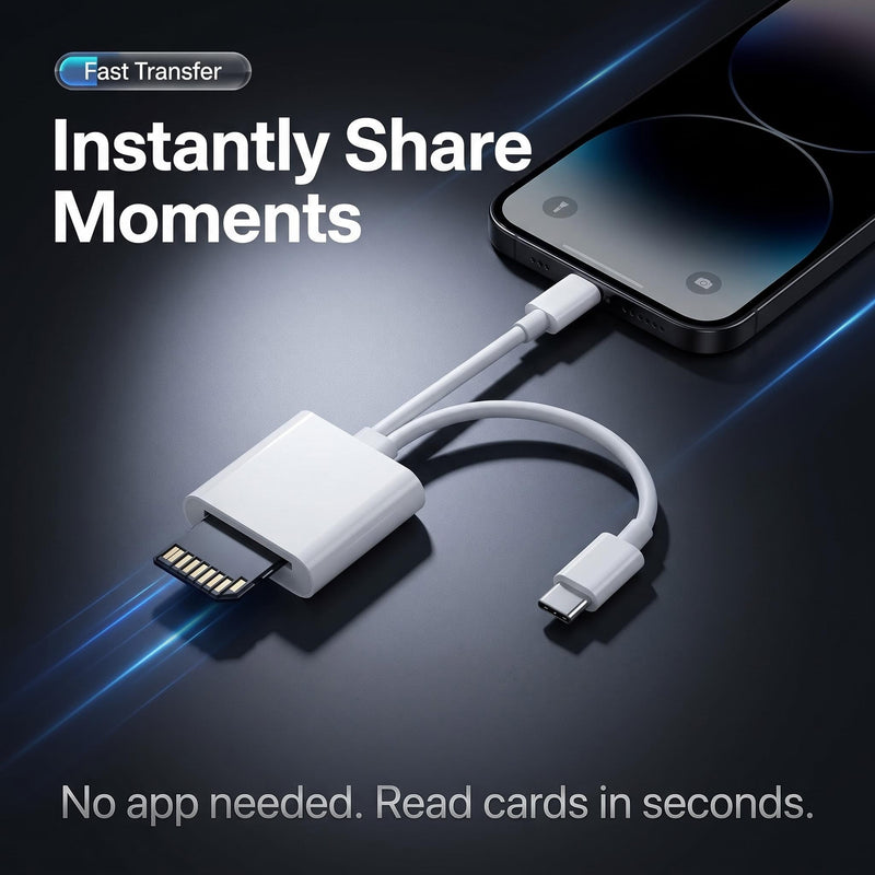 SD Card Reader for iPhone USB C iPad Dual Interface Adapter Reliable SD Card Adapter, Versatile Camera Adapter to iPhone, Portable Card Reader Computer, Compatible MacBook, Android USB-C Laptop