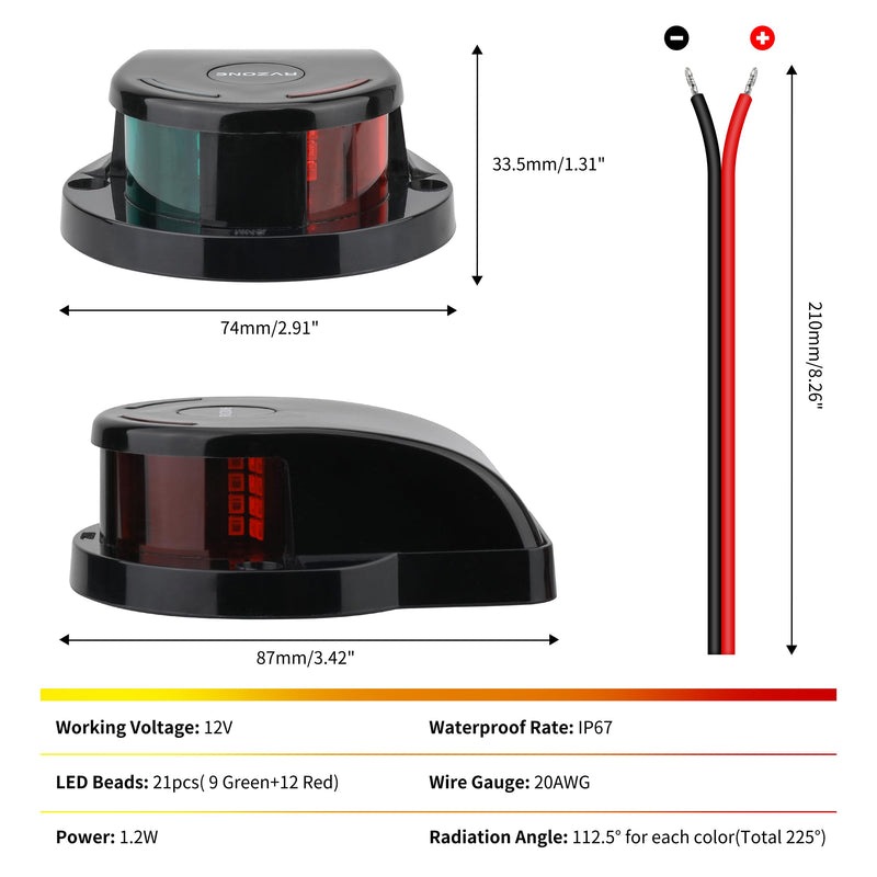 RVZONE Boat Navigation Lights, Navigation Lighting for Boats Led IP67 Waterproof Red and Green Marine LED Bow Lights, Ideal for Pontoon, Yacht, Skiff (Black) Black