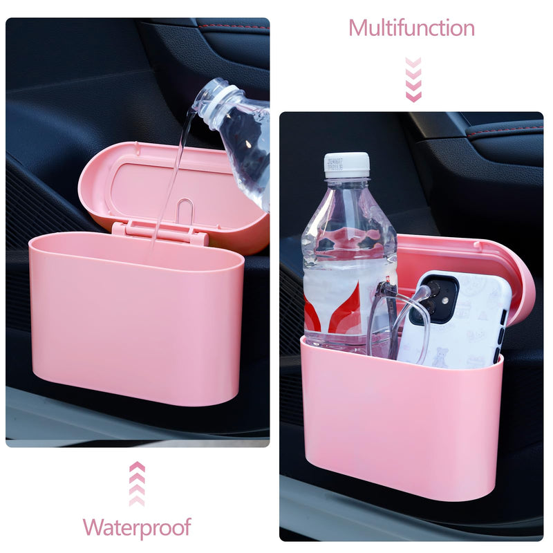 NBTEPEM Pink Car Trash Can with Lid, Mini Auto Garbage Can with 30 Trash Bags, Leakproof Automotive Garbage Container Bin, Multipurpose Organizers and Storage for Car, Home, Office (Pink) 1