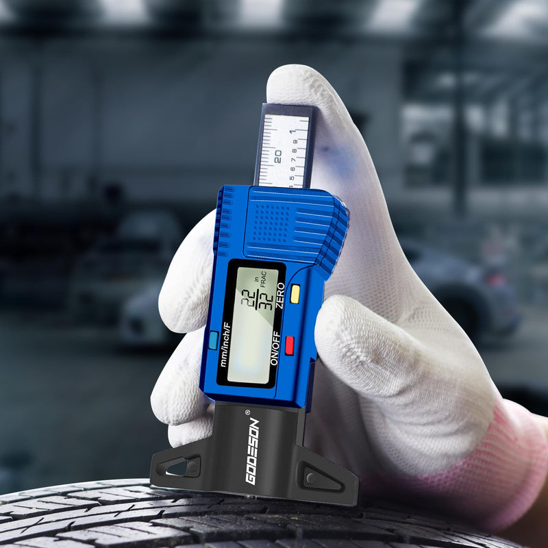Godeson Digital Tire Gauge with 3 Modes - Fractional Inch, Decimal Inch and Millimeter, Accurate Tire Gauge for Motorcycles, Cars, Trucks Blue