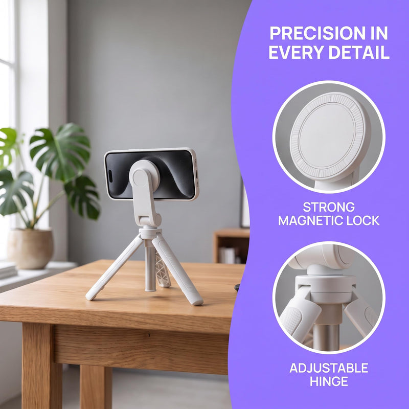 Portable Selfie Stick Magnetic Phone Mount Portable Foldable Stand for Travel Photography-White White