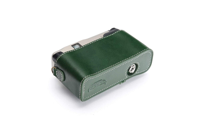 Contax TVS II Case, BolinUS Handmade Genuine Real Leather Half Camera Case Bag Cover for Contax TVS II Camera with Hand Strap (Green) Green