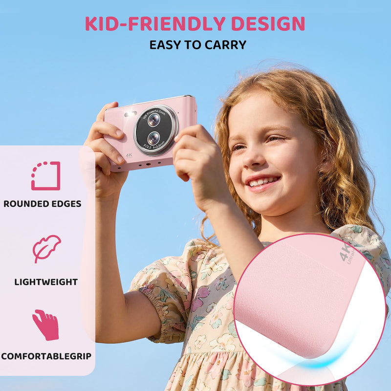 Digital Camera, 48MP FHD 1080P Point and Shoot Camera with 16x Zoom, Anti Shake Autofocus Compact Camera with 32GB Card for Kids, Beginners, Teens, Pink