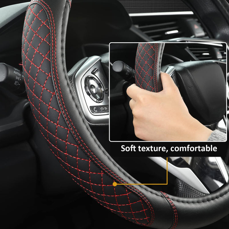 West Llama Customized Auto Car Steering Wheel Cover for Honda Accord CR-V HR-V Pilot Civic(Diamond Quilted -Black+Red-Standard Size) D-Red Standard size (14 Â½''-15'')