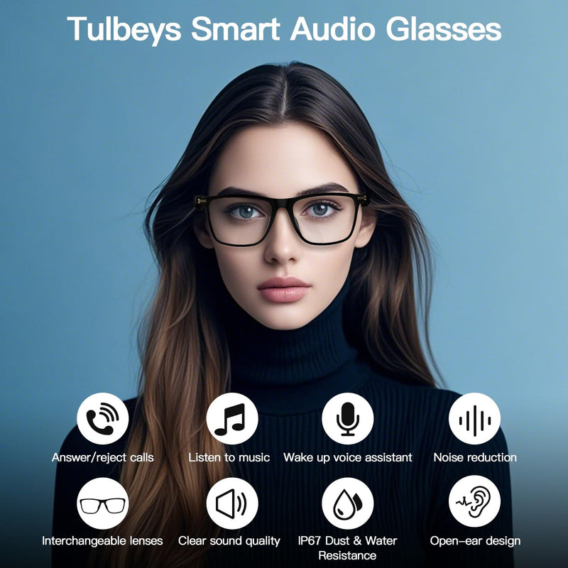 Smart Glasses for Men Women, Bluetooth Audio Glasses with Open Ear Design, Wireless Headphones, Hands-Free Calling, Voice Assistant Support, IP67 Waterproof, 6H Playtime for Working Relaxing M01 Smart Glasses-Clear