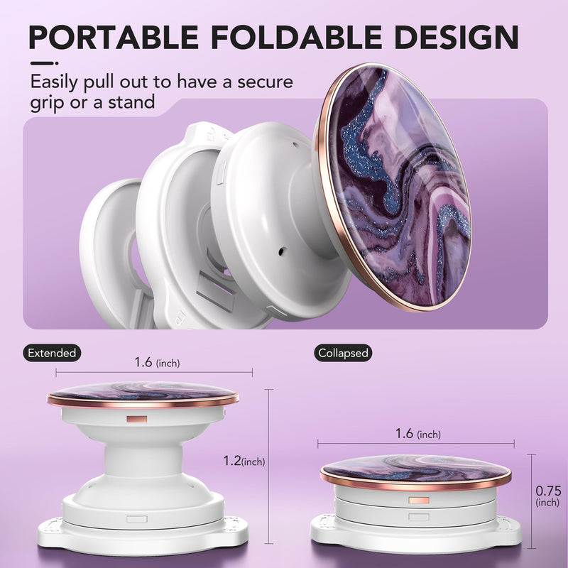 GVIEWIN Marble Glitter Phone Grip with Foldable Kickstand, Soft Plastic Cell Phone Grip Stand Holder for iPhone 15 Pro Max/15 Plus/14/13/12 & Galaxy S24/S23 Ultra and Other Phones(Quicksand/Purple) Quicksand/Purple