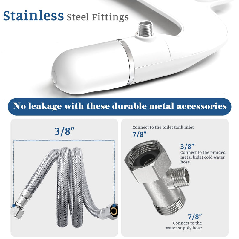 Ultra-Slim Bidet Attachment for Toilet Dual Nozzles Feminine & Rear Wash Bidet Toilet Seat Attachment Non Electric Self Cleaning Fresh Cold Water Toilet Bidets Spray Jet Easy Install (Silver) Silver