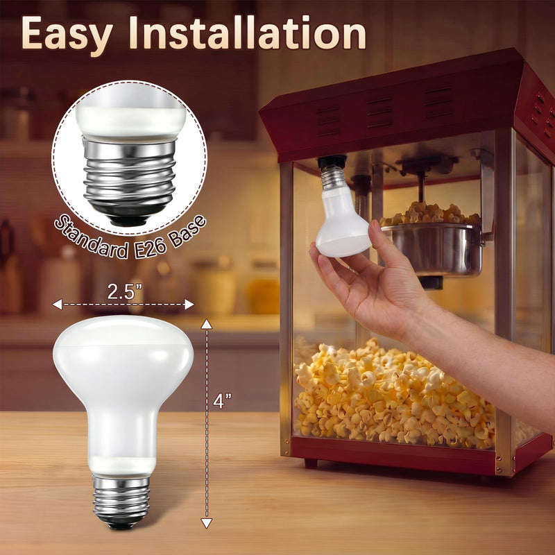 4 Pack 50W 120V R20 Popcorn Machine Light Bulb Replacement, Frosted Shatter Proof Popcorn Lamp, Incandescent Reflector Heat Light Bulb for Machine Warmer & Food Display, E26 Base