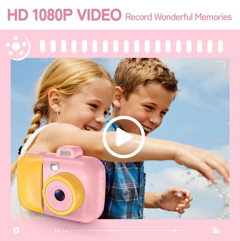 Instant Camera for Kids with Print Paper, 1080P HD Kids Camera Instant Print with 32GB SD Card, Girls Toys for Ages 5-7, Birthday Gifts for 5 6 7 8 9 Year Old Girls Pink