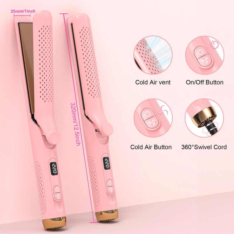Flat Iron Hair Straightener and Curler 2 in 1, Airflow Style Curling Iron | 360° Airflow Style, 25MM Ionic Curling Wand Reduces Damage, 5 Temps & Dual Voltage for Long Short Hair
