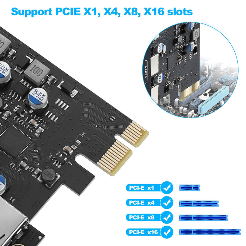 USB PCIE Card 18W Power Delivery, PCI Express 3 Port (Type C, 2 x Type A) PCIe USB 3.0 Fast charging Card Expansion Card with Low Profile Bracket for Desktop PC Windows XP/7/8/10 and Mac OS