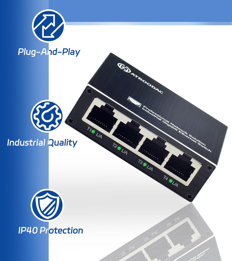 Mini Ethernet Switch 5 Ports Gigabit Enhanced Protection 10/100/1000 Mbps Unmanaged Network Switch Plug & Play Office Ethernet Splitter Fanless Silent Metal Case Network Hub Desktop Design 5-Ports, Protection Enhanced(non poe)