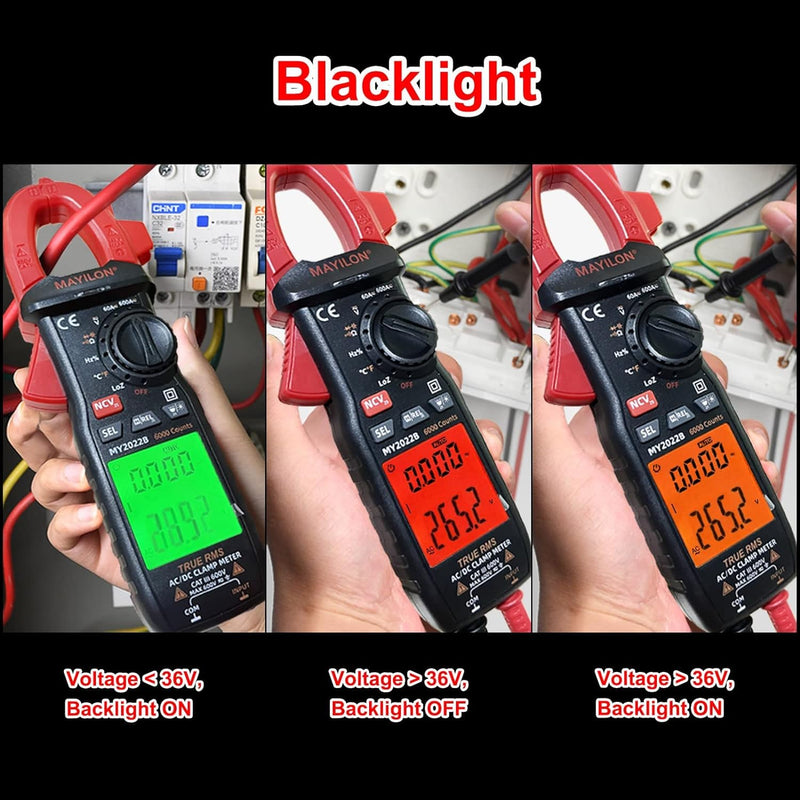 Amp Clamp for Automotive Repair/Commercial/Residential Electricians, Measures AC/DC Current 600A, AC/DC Voltage to 600V, Frequency, Resistance, Temperature, NCV, Continuity, Large LCD Display