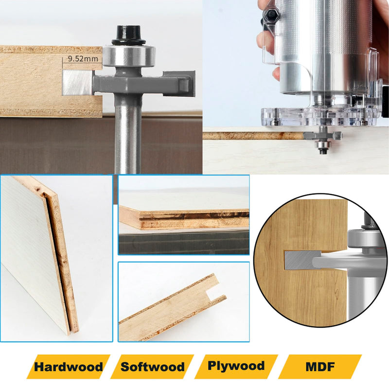 7Pcs T Slot Router Bit Set,1/2" Shank,3/32",1/8",5/32",1/4",5/16",1/2", and 5/8" Cutting Height T Trark Bit with Bearing,T-Slotting Cutter for Wood Slotting,Grooving 1/2"x 7Pcs