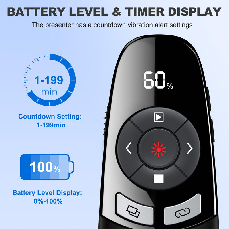Presentation Clicker for PowerPoint with Red Laser Pointer and Timer, Wireless Clicker for Laptop Presentations Remote, Power Point Remote Clicker for Computer/Mac/PPT/Google Slide Advancer