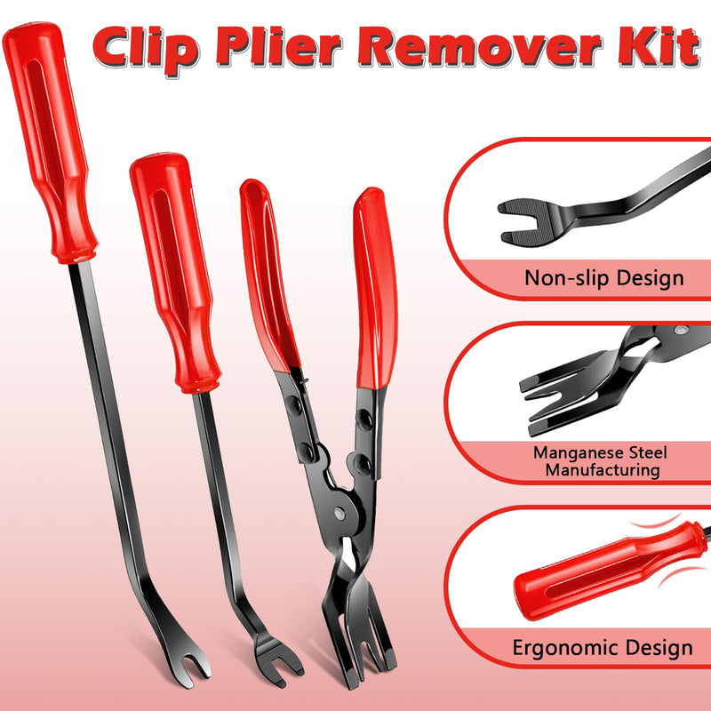 7 Pcs Car Trim Removal Tool Kit with Non-Scratch Plastic Pry Tool and Fastener Clip Pliers for auto Safe Interior Car Panel Detachment, Dashboard, Door Clips & Upholstery – Red Red-7 Pcs Trim Removal Tool Kit