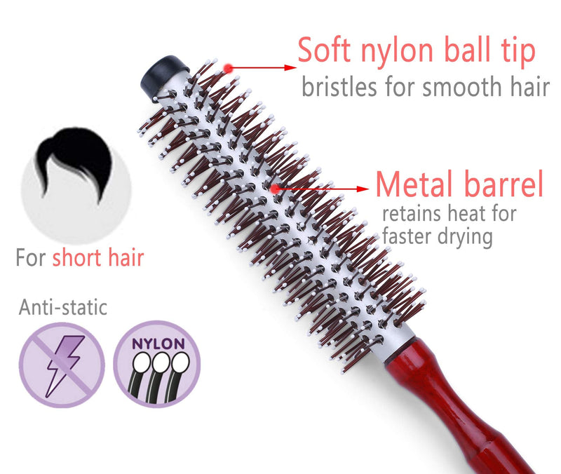 PERFEHAIR Small Round Brush for Blow Drying Short Hair, 1.3 Inch Mini Roller Hair Brush with Nylon Bristles for Volume, Styling, Curling & Curly, Wavy, Thick, or Thin Hair on Men & Women