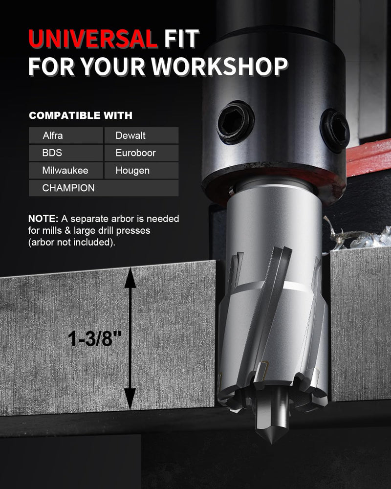 Kolvoii Carbide-Tipped Annular Cutter, 11/16" Diameter x 1-3/8" Depth, 3/4" Weldon Shank (2 Flat) TCT Mag Drill Bit for Stainless Steel, Cast Iron, Hard Steel, High-Speed Cutting with Pilot Pin 11/16" x 1-3/8"