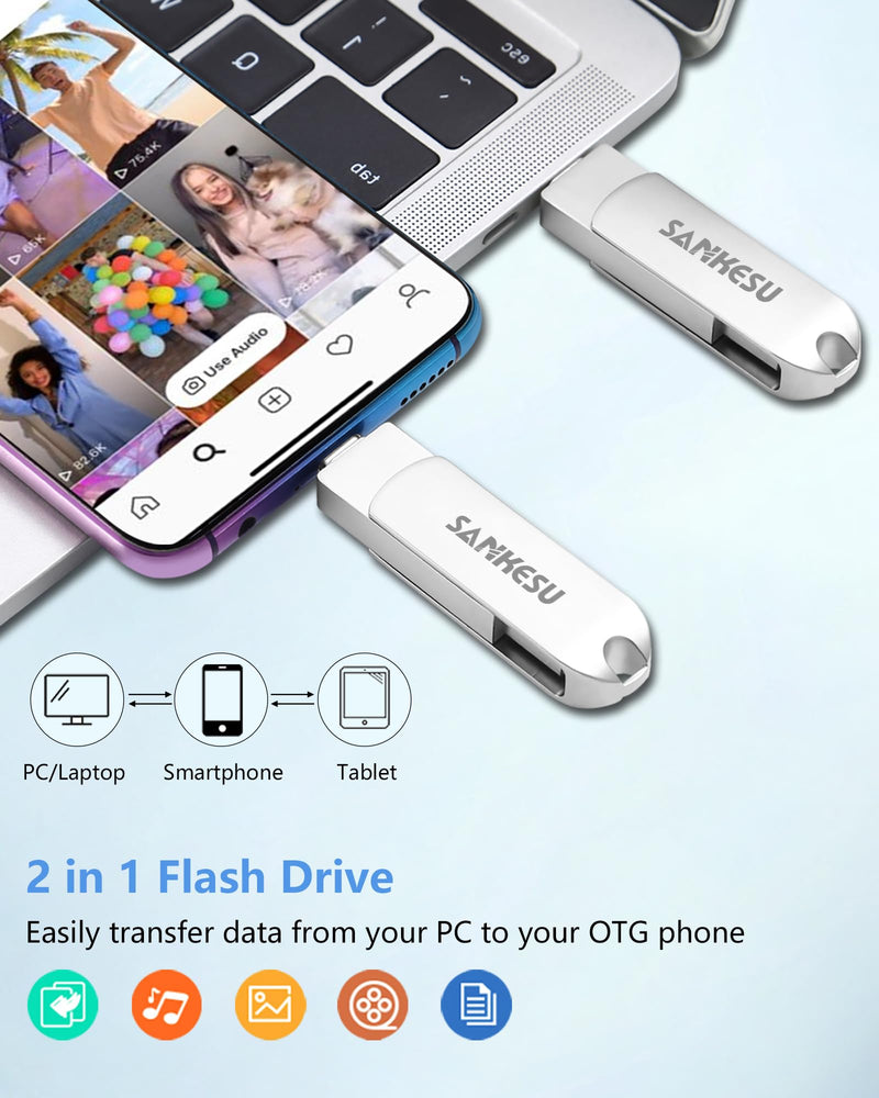 1TB USB C Flash Drive 3.1,Up to150MB/s Read Speed, USB A and Type C OTG Thumb Drive, Dual Memory Sticks Compatible with Android Phones/PC/Laptop/Macs(Silver) 1TB silver