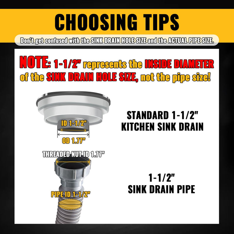 VIVIDA Double Sink Drain Pipe Kit, 1-1/2" Flexible Drain Pipe, 11"-31.5" Expandable Flexible P Trap for Double Kitchen Sink, 1-1/4" Adapter Included, Gray, 1 PACK 11" to 31.5"