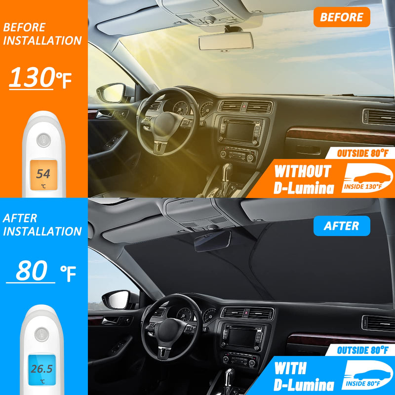 D-Lumina Windshield Sun Shade for 2015-2025 Fo-rd Mustang Accessories (NOT for Fo-rd Mustang Mach-E), Front Window Sunshade Sun Visor Protector Block UV Rays Heat, Foldable 2 Layers 210T Material Silver & Black-Fit 2015-2025 Ford Mustang