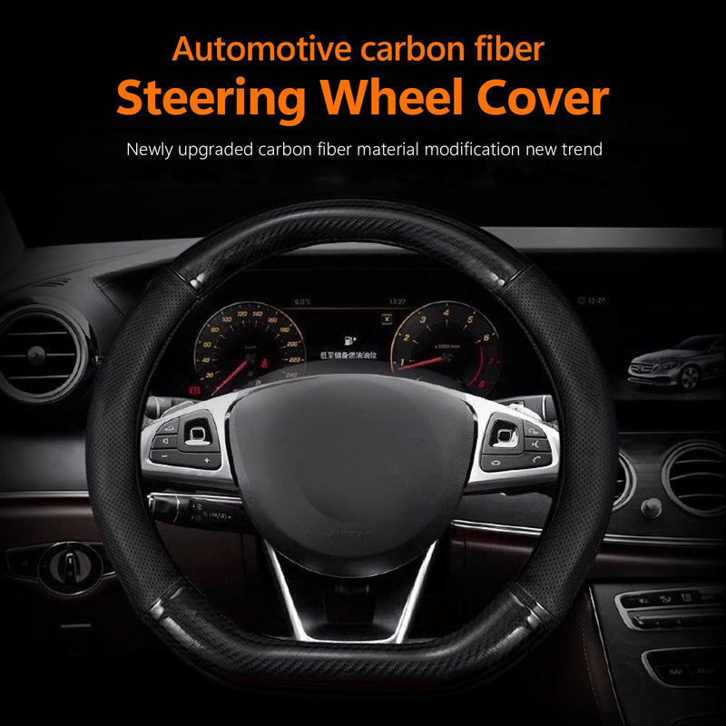 1 Pack Car Breathable Steering Wheel Cover, Wear -Resistant Steering Wheel Sleeve, Carbon Fiber Non-Slip Steering Wheel Protector, Four Seasons Universal Steering Wheel Set (Black #D -Shaped) D -Shaped Carbon Fiber Black