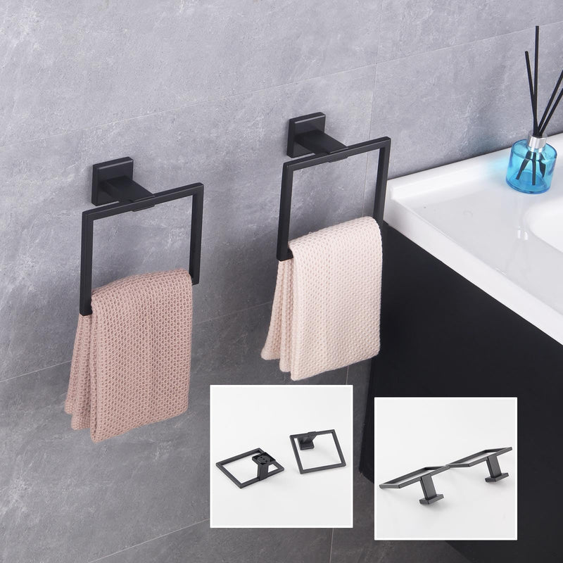 GERZWY Matte Black Bath Towel Ring Bathroom Towel Holder Towel Rack Wall Mounted Stainless Steel Contemporary Style JG1916-2BK