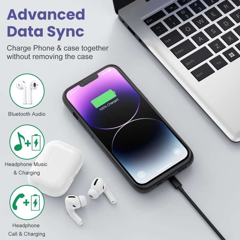Pxwaxpy Battery Case for iPhone 13 Pro Max/14 Pro Max/14 Plus,Slim 8600mAh Charger Case Upgraded 360°Anti-Fall Protection Rechargeable Charging case for iPhone 13 Pro Max/14 Pro Max/14 Plus Black