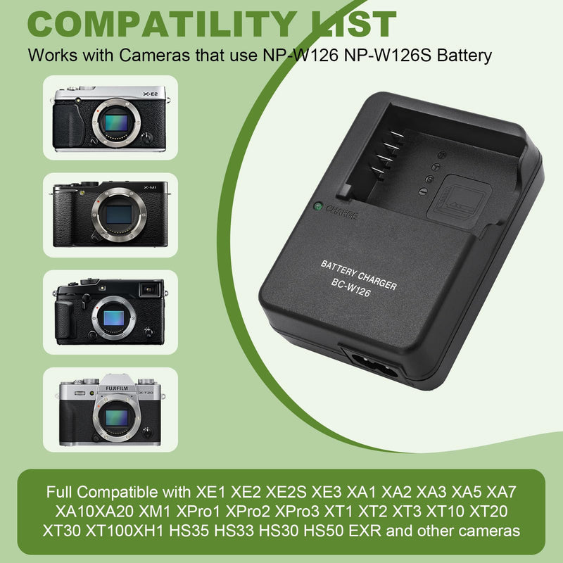 BC-W126 Battery Charger for NP-W126 NP-W126S Battery Compatible with Fujifilm X100vi, X100V, XM5, XE5, XT30II, XT30, X Half, XS10, XT20, XE4, A5 Cameras