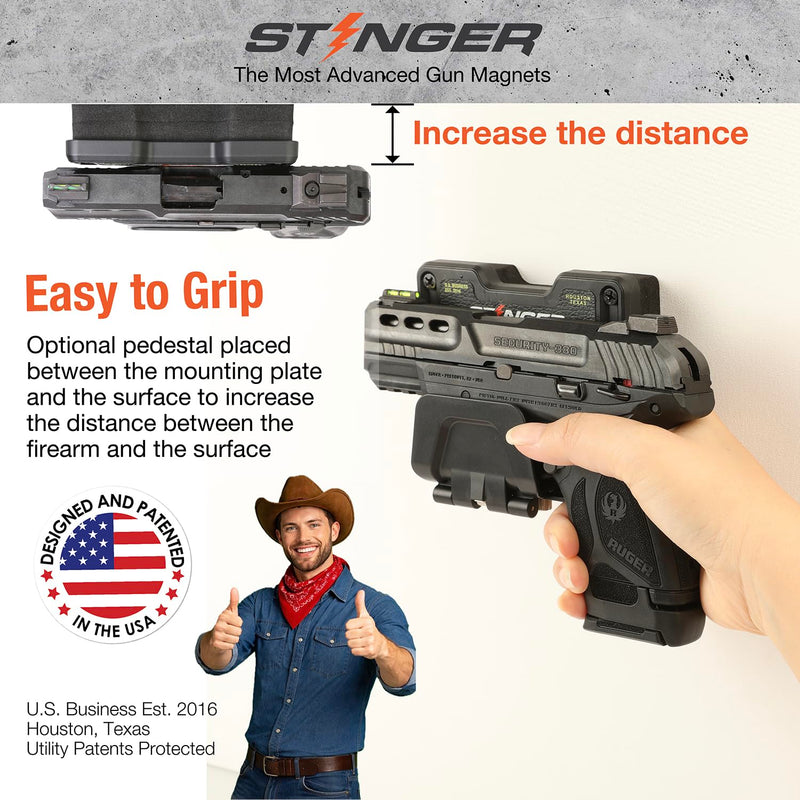 Stinger Gun Mount, Car Holster, Universal Magnetic Gun Mount with Trigger Guard Protection, 30 lb Neodymium Magnet, Gun Magnet Mount for Car, Truck, Desks, Safes, Walls
