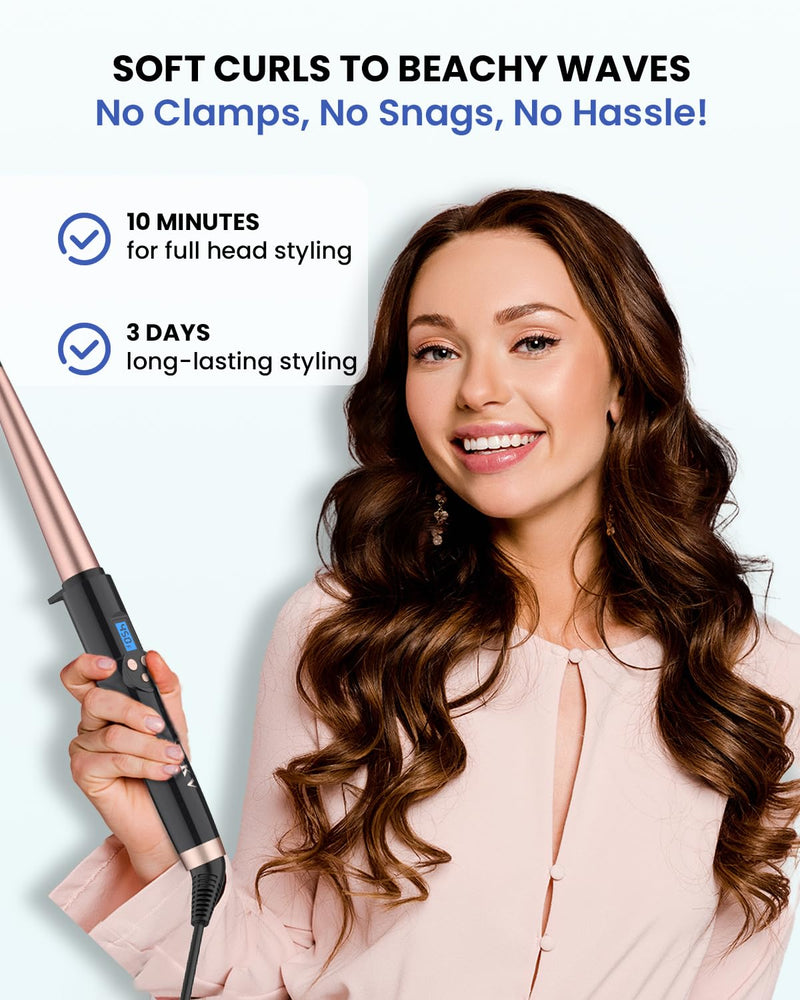  [AUSTRALIA] - Hair Curling Wand, 13-25mm Tapered Curling Wand Iron for Long Hair,Dual Voltage Hair Wand Curler with LCD Display|Glove Include