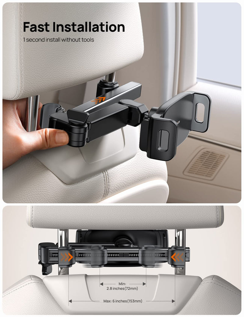 iPad Holder Car Headrest - [Stretchable Arm] 2024 Adjustable Tablet Mount for Car Backseat, Travel Road Trip Essentials for Kids, for iPad Pro, Air, Mini, Samsung Tab, 4.7-11” Device - Black