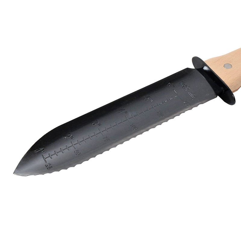 KAKURI Hori Hori Garden Knife with Sheath 12.5" [Carbon Steel Blade], Professional Garden Tool for Digging, Planting, Weeding, Wood Handle, Black Carbon Steel