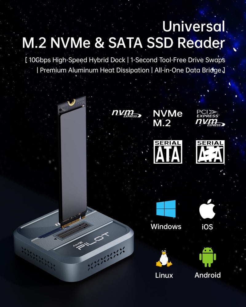 M.2 SSD to USB C Reader Dock & Travel Case 10Gbps Triple Cooling | Tool-Free NVMe PCIe SATA NGFF SSD Adapter External Storage, RTL9210C Chip M2 Enclosure with Protective Case, Aluminum Gray Premium Gray [SD05 Pro 10Gbps M.2 Dock]