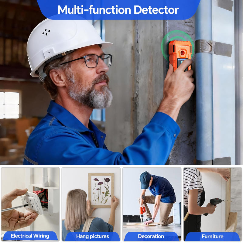 NOYAFA Rechargeable Stud Finder Wall Scanner, 6 in 1 Electronic Wall Detector | Positioning Hole HD LCD Display, Audio Alarm, Accurately Detects Wood, Metal Studs, Live AC Wires, Joists and Pipes Orange