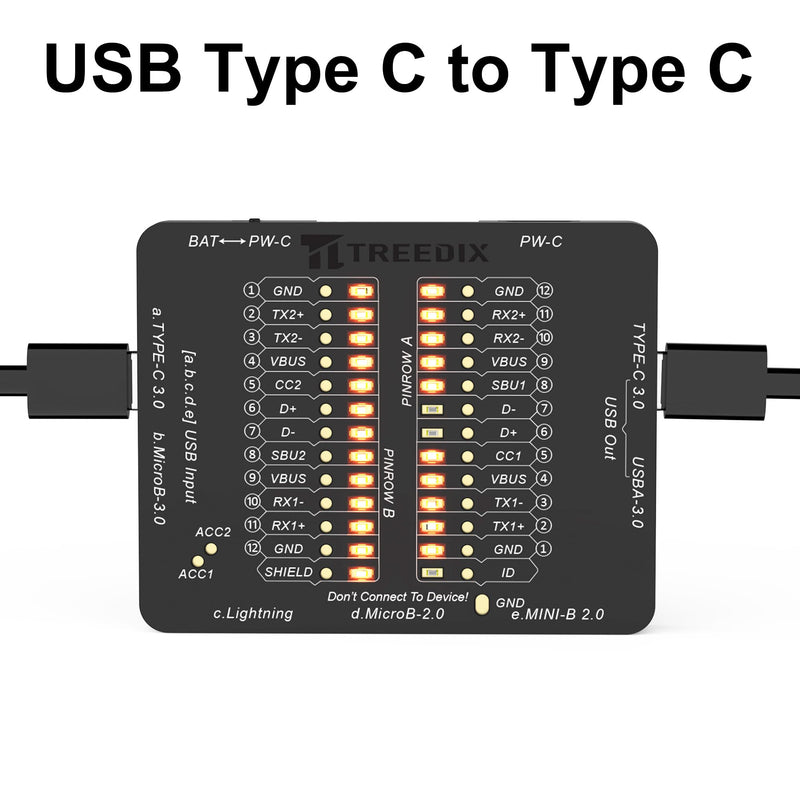 Treedix USB Cable Tester USB Cable Checker Data Wire Fast Detection for Type-C, USB-A 3.0, Micro-B 3.0, Micro-B 2.0, Mini-B 2.0, and for Lightning Cables by Checking the LEDs