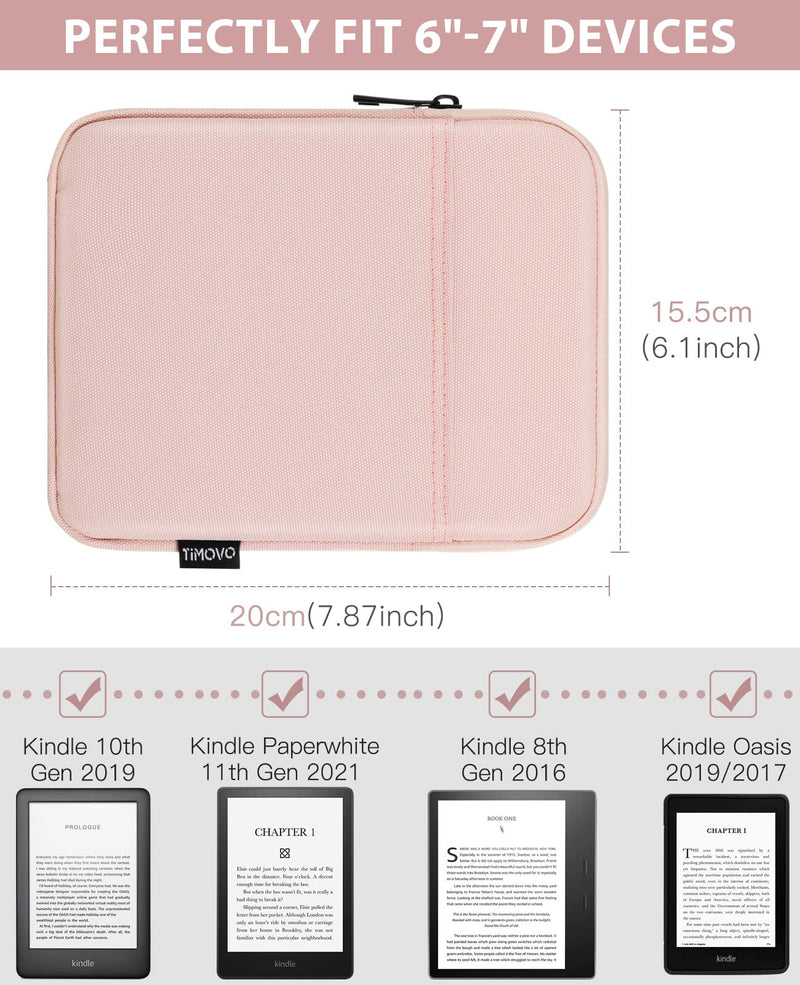 TiMOVO 6-7 Inch Sleeve Case for All-New Kindle 2022/10th Gen 2019 /Kindle Paperwhite 11th Gen 2021/Kindle Oasis E-Reader, Protective Sleeve Case Bag for Kindle (8th Gen, 2016), Pink