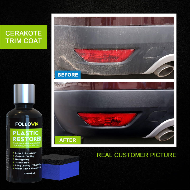 FOLLOWIN Plastic Restorer for Cars - Black Trim Restorer & Ceramic Coating, Resists Water, UV Rays, Dirt, Not a Dressing, Hydrophobic Protection, Highly Concentrated Formula,30ml 30ml