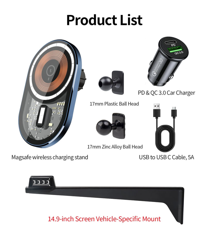 15W Wireless Charging Car Phone Holder for BMW X3 2025-2026, 14.9" Screen | Magsafe Accessories Fast Charging Magnetic Cell Phone Holder Clip Compatible with iPhone Android, 3D Fit Vehicle Phone Stand 14.9-inch for 2025-2026 X3
