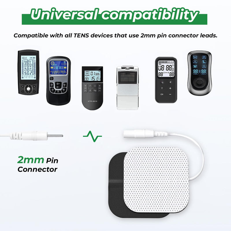 40PCS 2"x2" TENS Unit Electrode Pads, Universal 2mm Pin, Reusable, Latex-Free, High Conductivity for Muscle Pain Relief, EMS Stimulators, Self-Adhesive, Non-Irritating