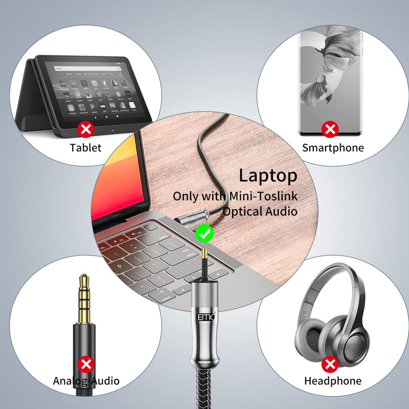 EMK 24K Gold-Plated Toslink to Mini Toslink Cable (6ft/2M) - Digital Optical Audio Cable with 3.5mm Mini Plug for Soundbar, Home Theater, TV - Silver SPDIF Fiber Optic Cable 6 Feet/2M 3.5MM Mini Toslink