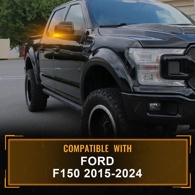 Sequential LED Mirror Turn Signal Lights Compatible with 2015-2020 Ford F150 Smoked Side Mirror Turn Signal Lights 2 Strip Full Amber Light OEM # :FL34-13B382A, GL74-13B382-A