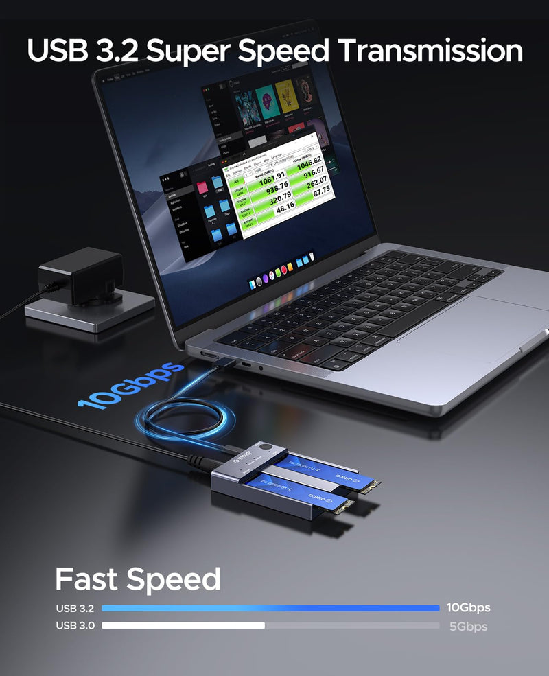 ORICO M.2 NVMe Docking Station Dual-Bay SSD Cloner USB A/C to NVMe SSD Enclosure Aluminum M.2 Duplicator for PCIe M-Key SSDs Max Up to 8TB Tool Free-M2P2