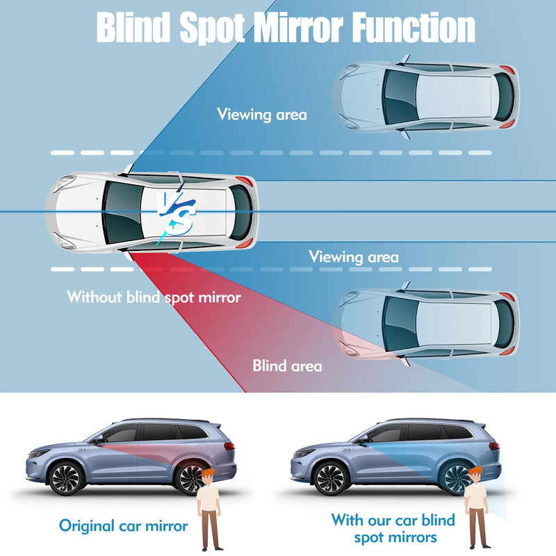 Blind Spot Mirror, HD Glass Frameless Convex Side Blindspot Mirror for Car, Car Accessories, Side Mirror Blindspot Mirrors with Adjustable Stick for SUV and Trucks