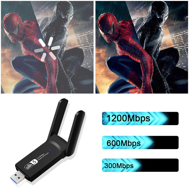 USB WiFi Adapter, 1200Mbps USB3.0 Wireless Network Adapters for PC Dual Band 5G/2.4G WiFi Dongle with 5dBi Antennas for Desktop Computer/Laptop, Supports Windows 11/10/8, Mac OS 10.9~10.15,OS 11.0+